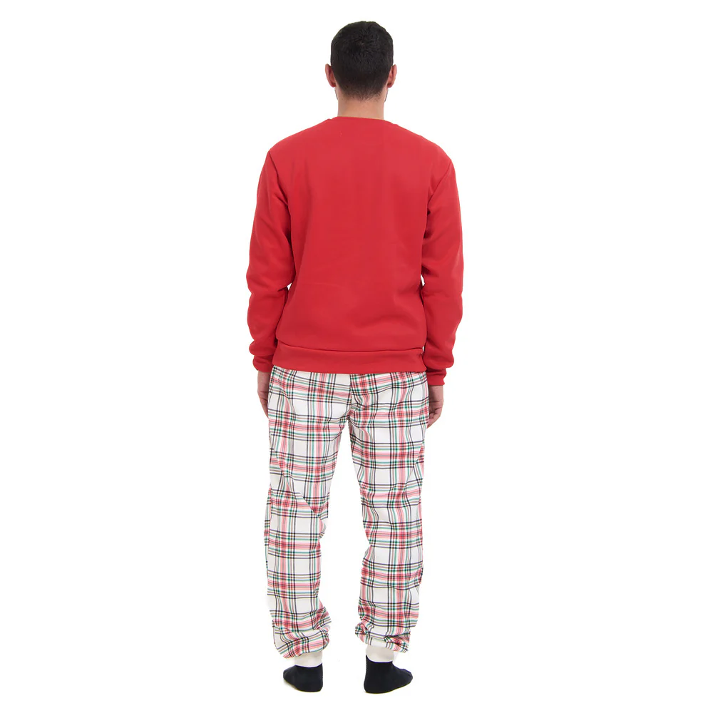 Men Winter Pajama Set Red Sweatshirt + Red x Green Checkered Pants - Image 4