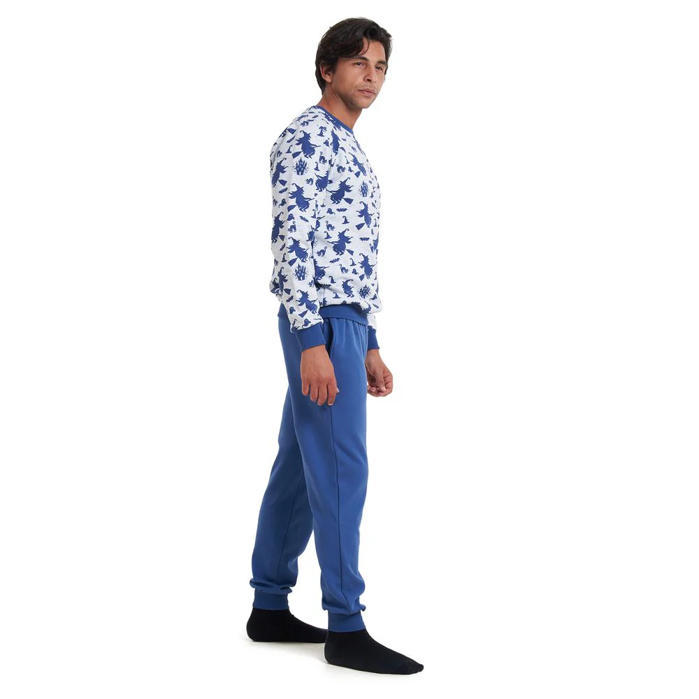 Men Winter Pajama Set Witches Shirt + Indigo Pants - Image 3