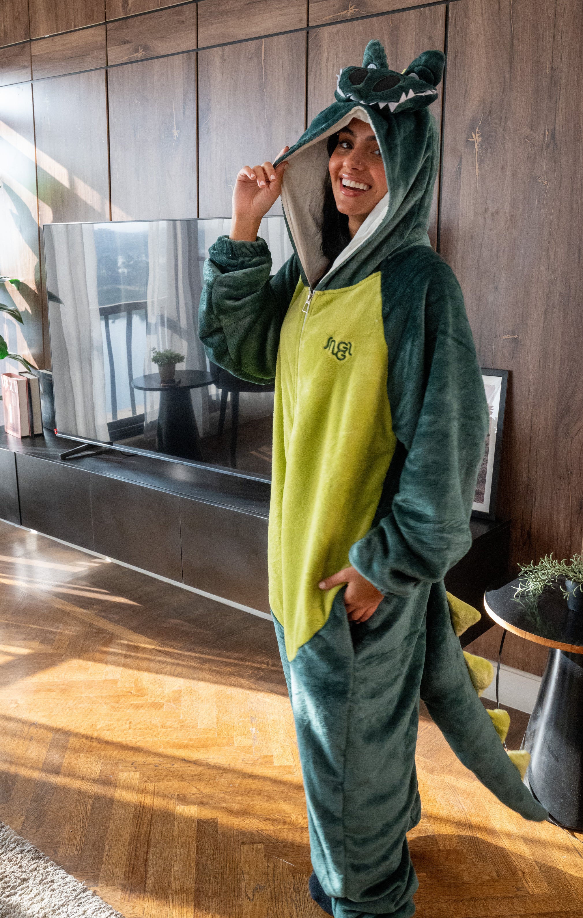 Snuggs Blanket Animal Onesie Dinosaur neon green - Image 6