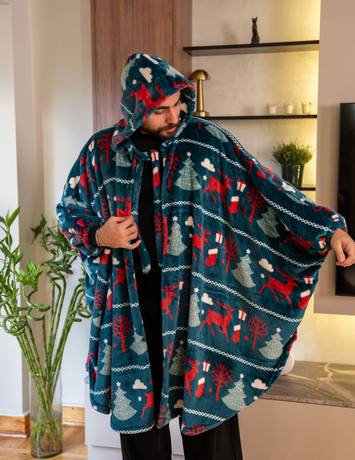 Snuggs The Cloak Blanket Christmas Teal Deer - Image 4