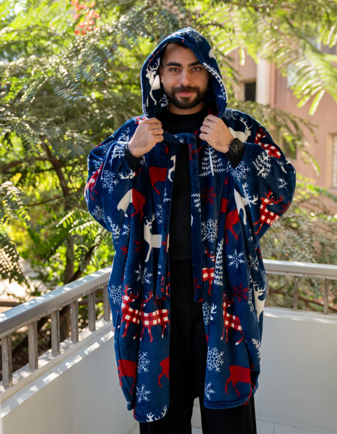 Snuggs The Cloak Blanket Christmas Dark Blue Deer - Image 3