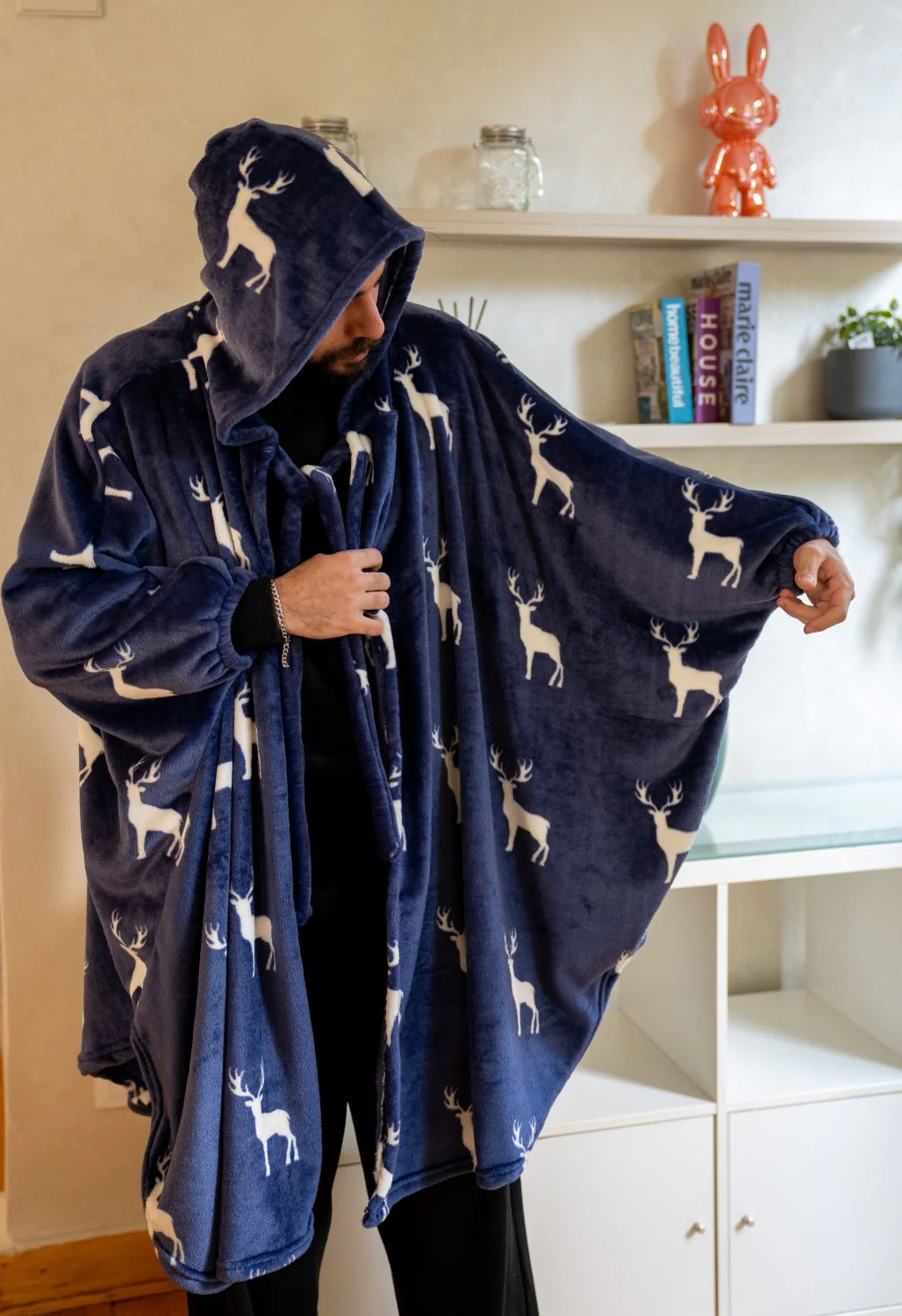 Snuggs The Cloak Blanket Christmas Dark Blue Reindeer