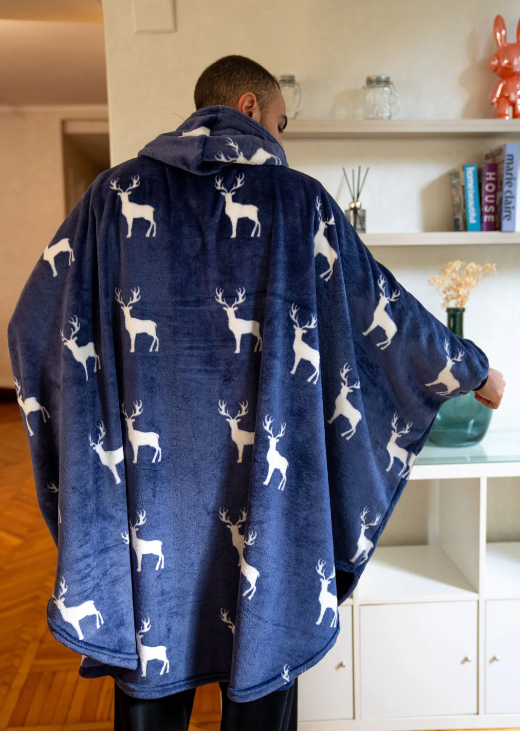 Snuggs The Cloak Blanket Christmas Dark Blue Reindeer - Image 2