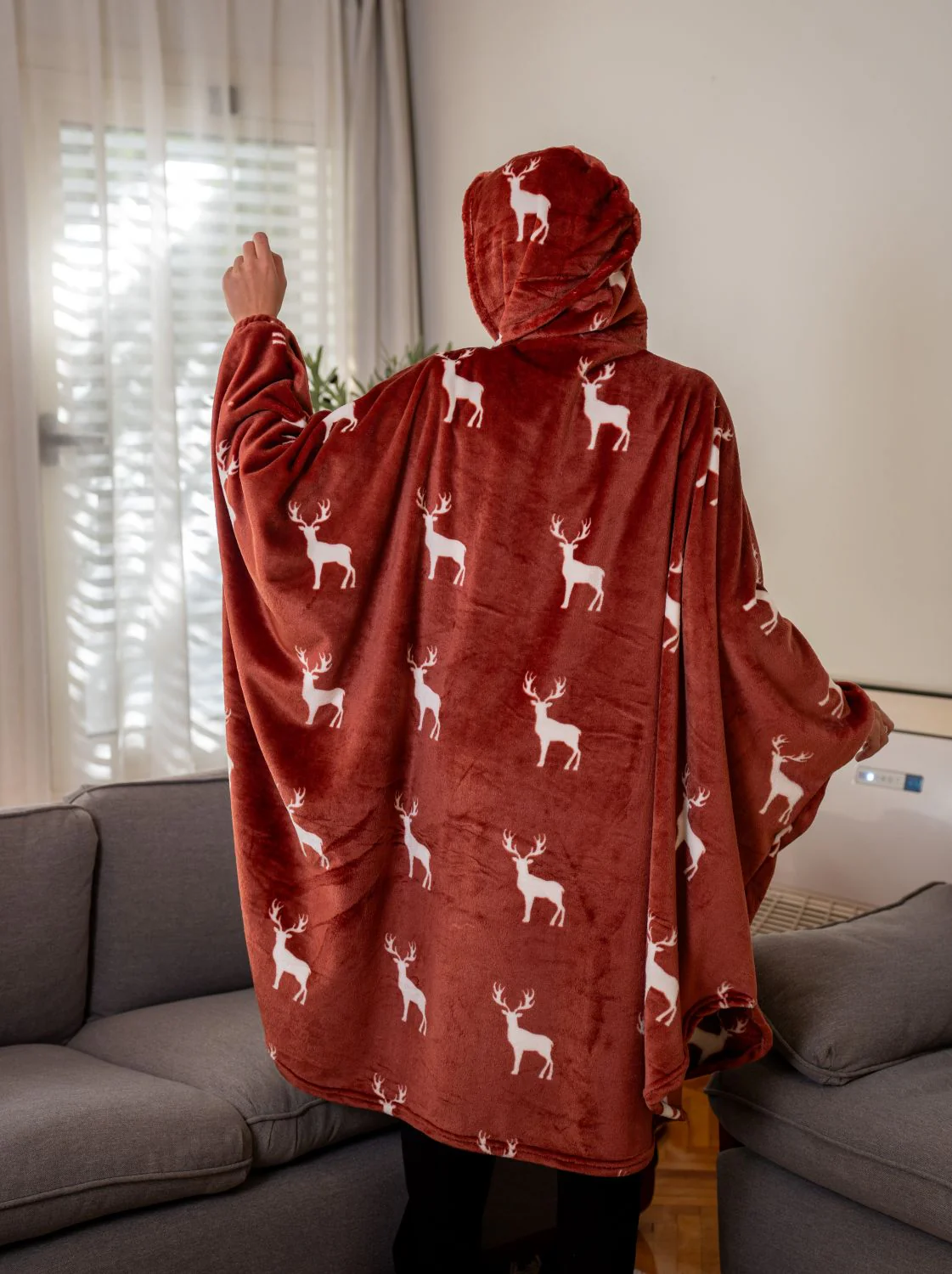 Snuggs The Cloak Blanket Dark Red Reindeer - Image 2