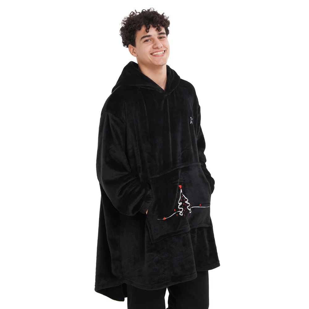 Snuggs Blanket Hoodie Black Christmas Tree Pocket - Image 2