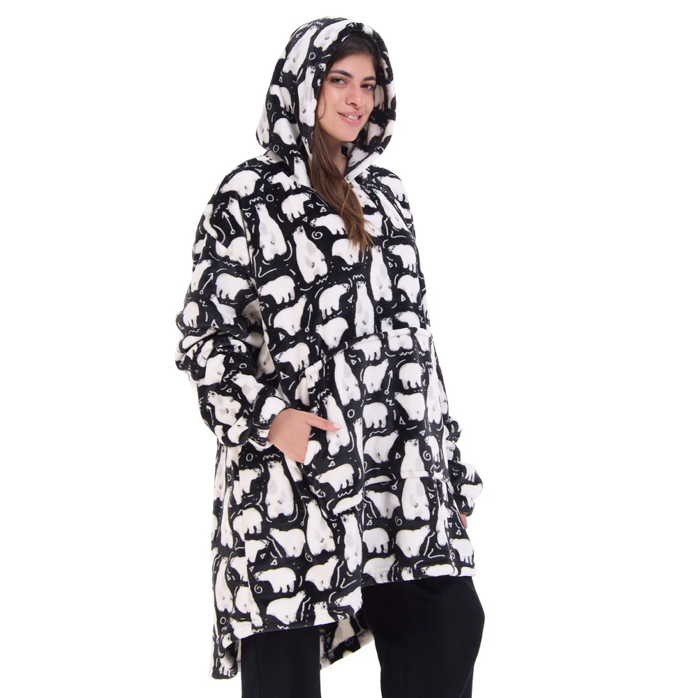 Snuggs Blanket Hoodie Black Polar Bear - Image 6