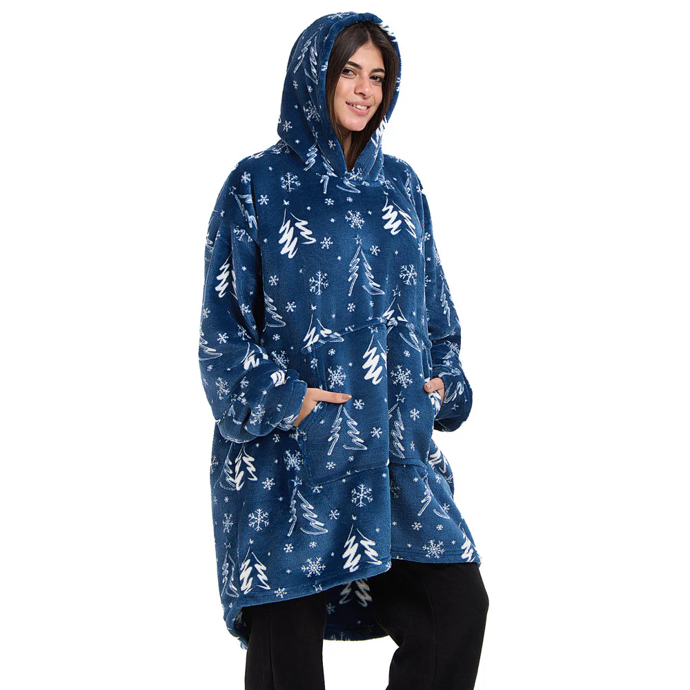 Snuggs Blanket Hoodie Blue Christmas Tree - Image 6