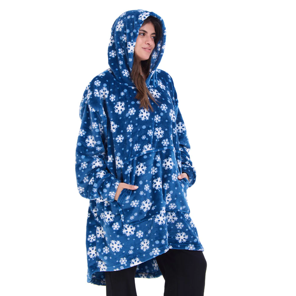 Snuggs Blanket Hoodie Blue Snowflakes - Image 4