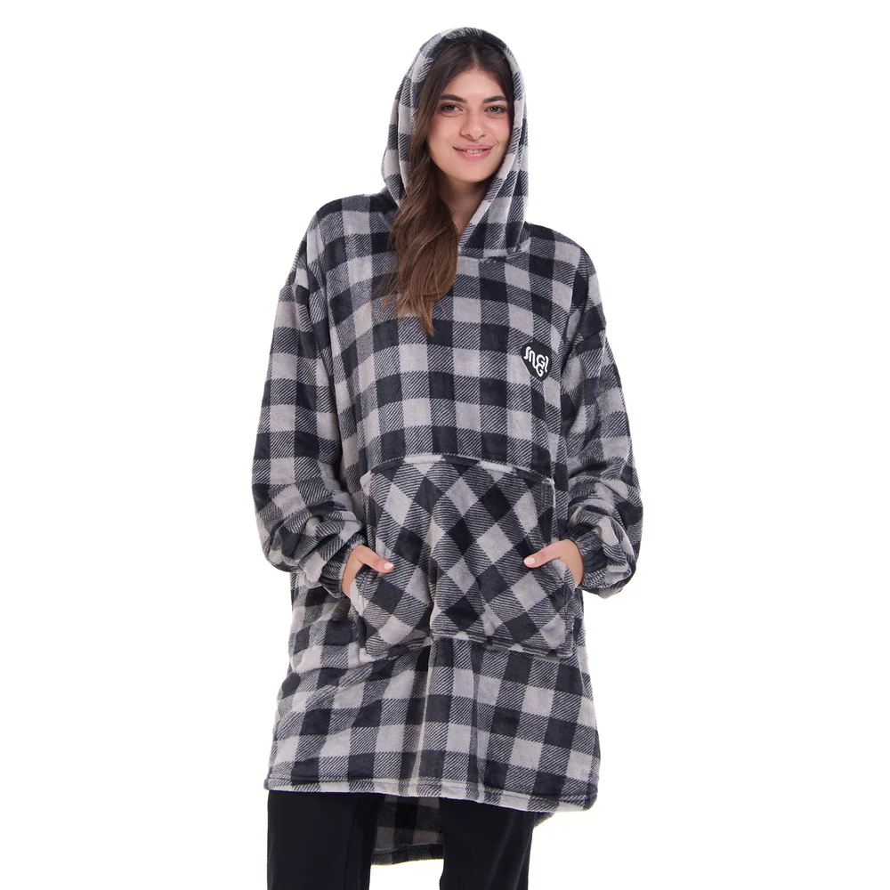 Snuggs Blanket Hoodie Checkered Grey - Image 2