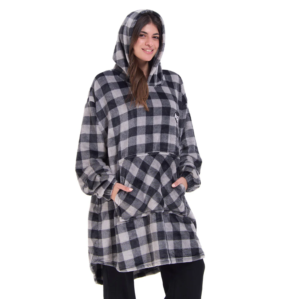 Snuggs Blanket Hoodie Checkered Grey - Image 3
