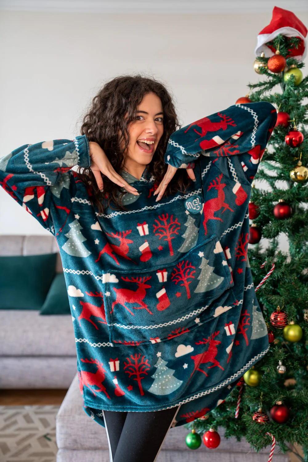Snuggs Blanket Hoodie Teal Deer - Image 2
