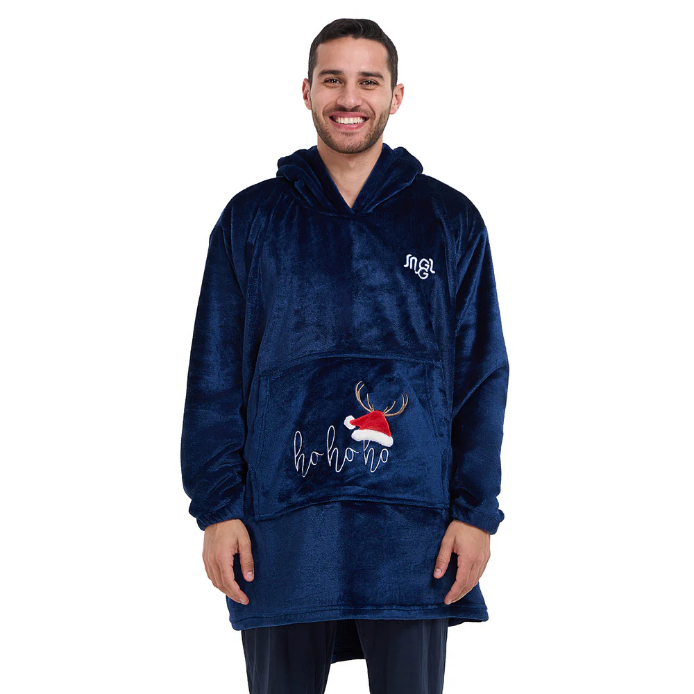 Snuggs Blanket Hoodie Dark Blue Christmas Ho Ho Ho Pocket - Image 2