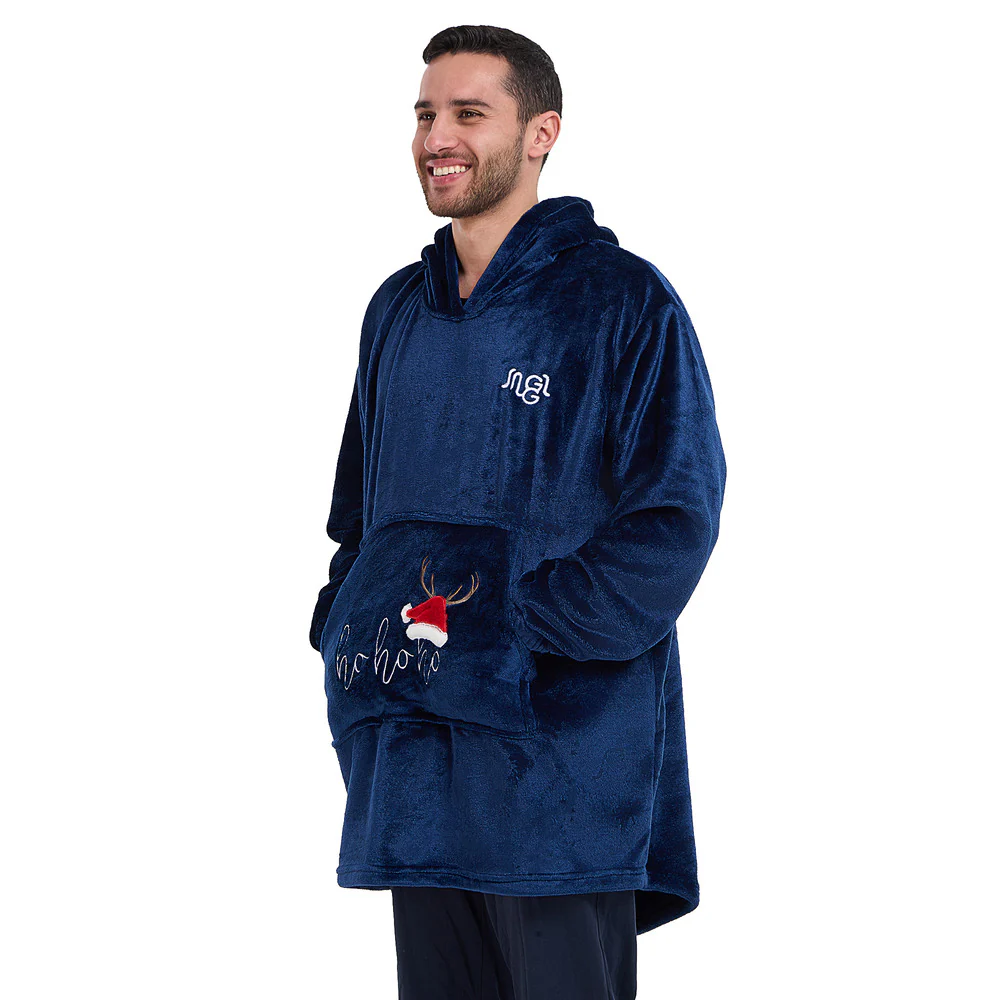 Snuggs Blanket Hoodie Dark Blue Christmas Ho Ho Ho Pocket - Image 3