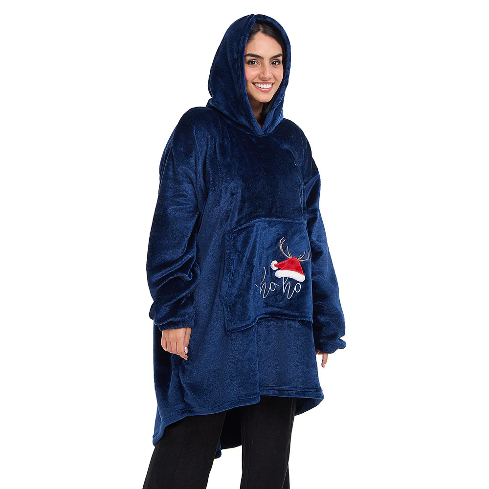 Snuggs Blanket Hoodie Dark Blue Christmas Ho Ho Ho Pocket - Image 5