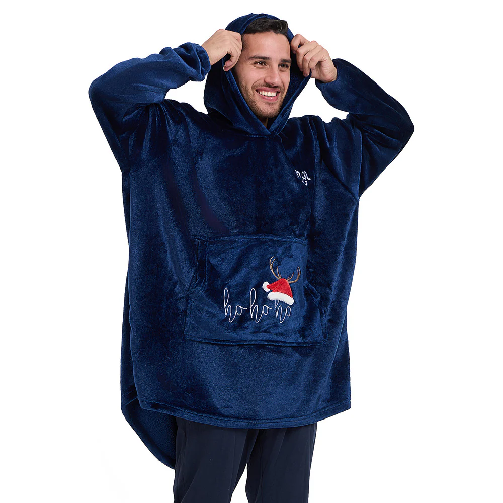 Snuggs Blanket Hoodie Dark Blue Christmas Ho Ho Ho Pocket - Image 6