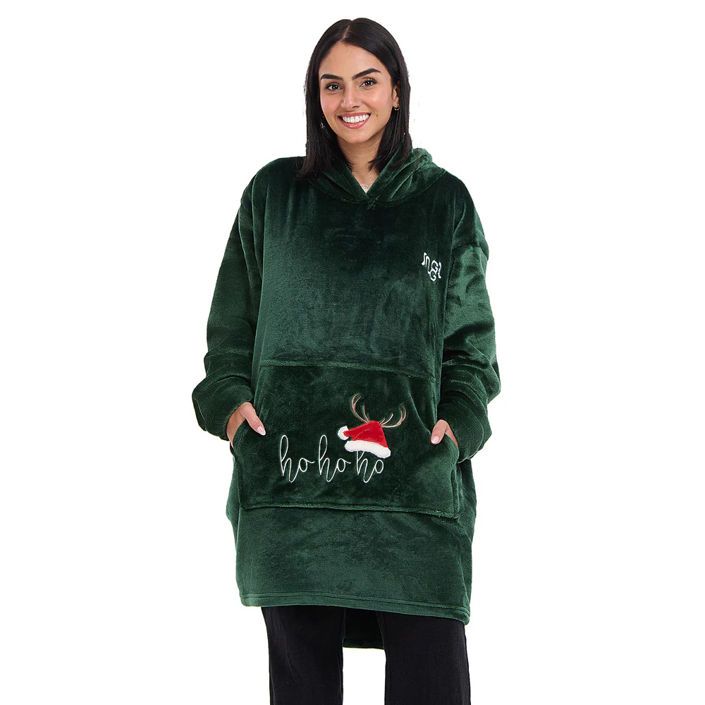 Snuggs Blanket Hoodie Dark Green Christmas Ho Ho Ho Pocket - Image 2
