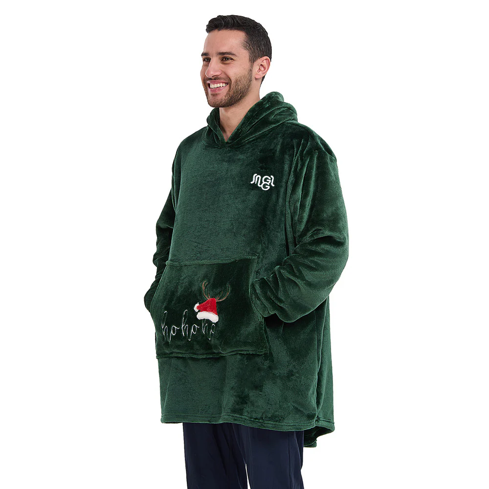 Snuggs Blanket Hoodie Dark Green Christmas Ho Ho Ho Pocket - Image 3
