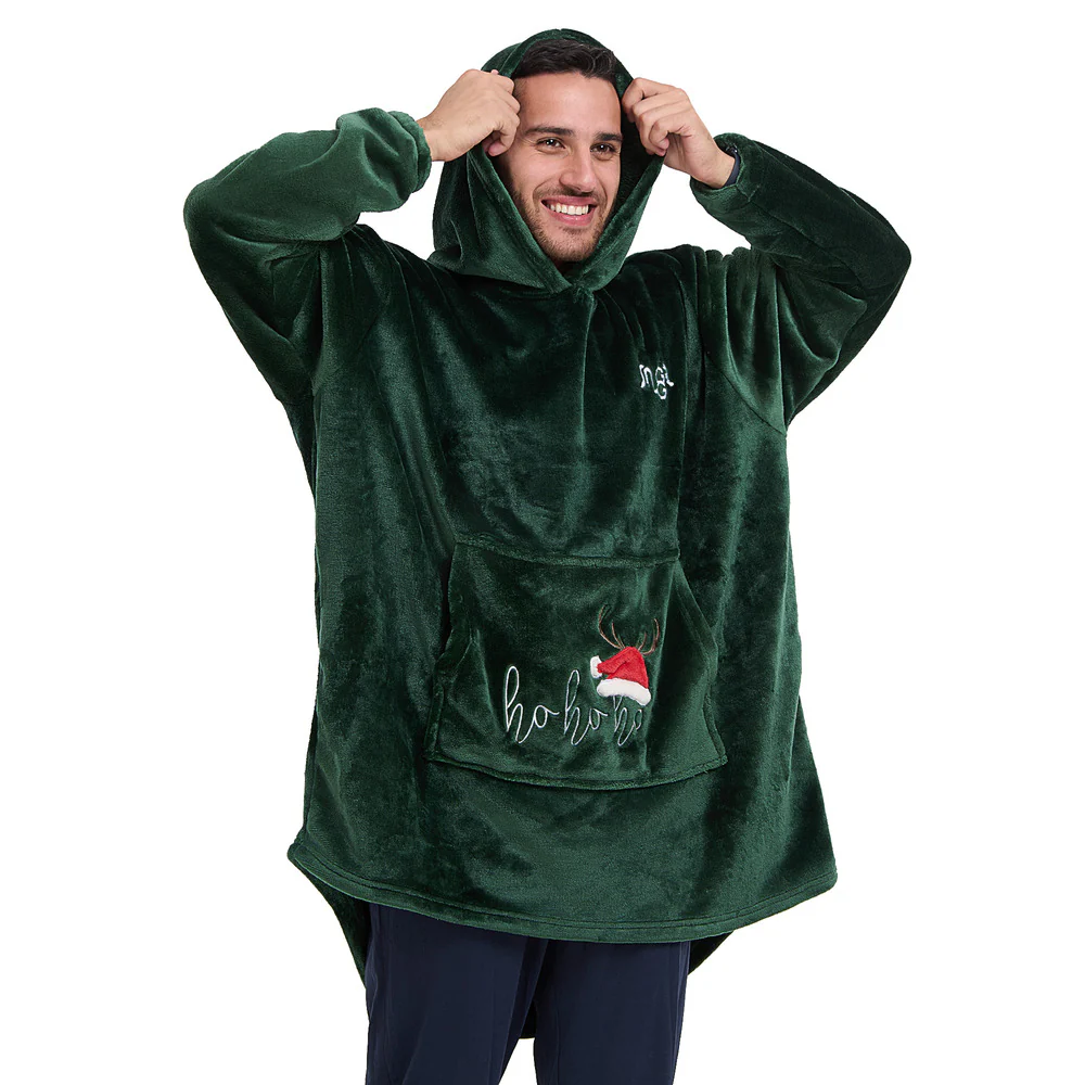 Snuggs Blanket Hoodie Dark Green Christmas Ho Ho Ho Pocket - Image 5