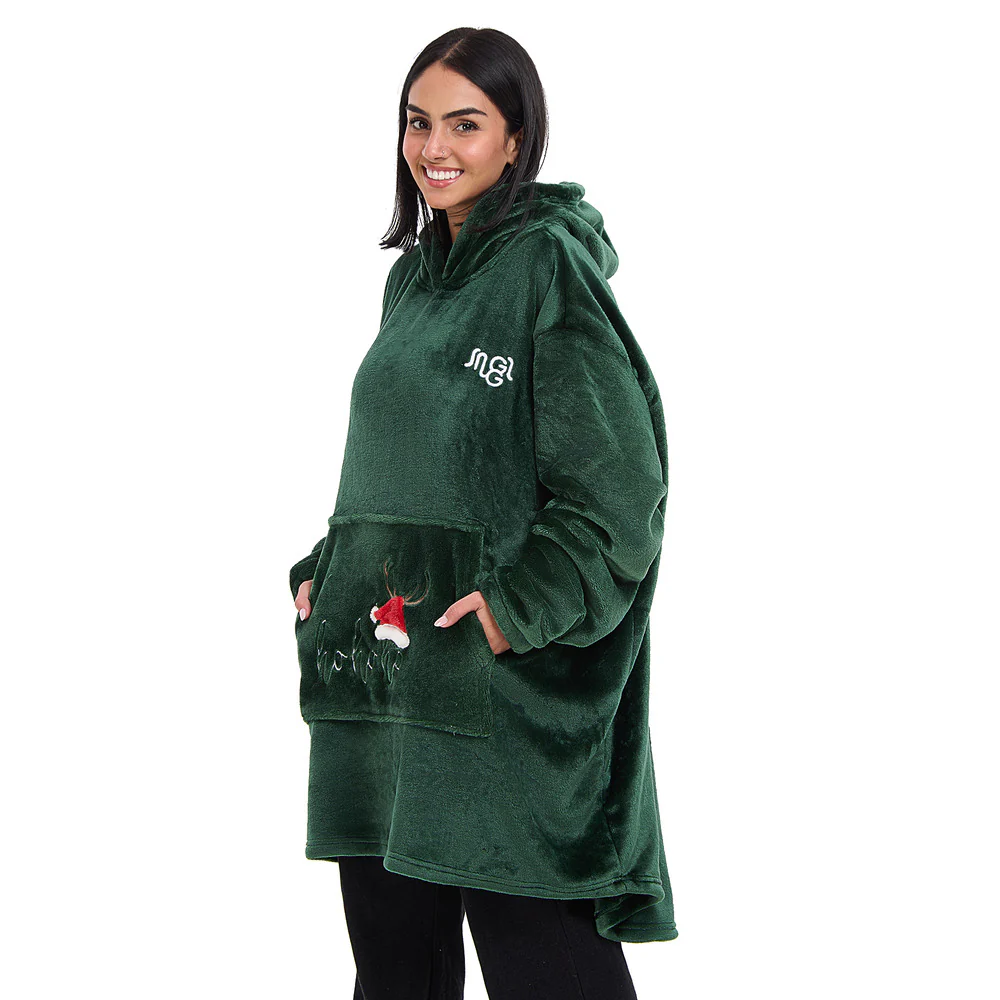 Snuggs Blanket Hoodie Dark Green Christmas Ho Ho Ho Pocket - Image 6
