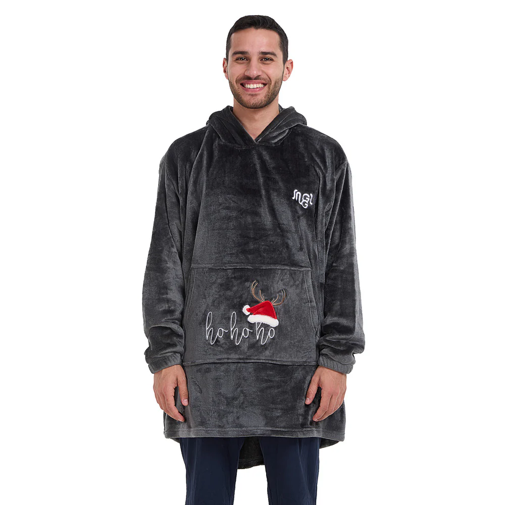 Snuggs Blanket Hoodie Dark Grey Christmas Ho Ho Ho Pocket - Image 2