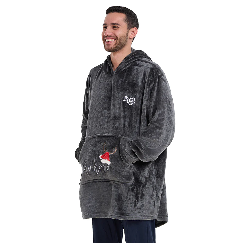 Snuggs Blanket Hoodie Dark Grey Christmas Ho Ho Ho Pocket - Image 4