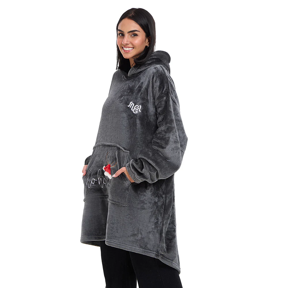 Snuggs Blanket Hoodie Dark Grey Christmas Ho Ho Ho Pocket - Image 5