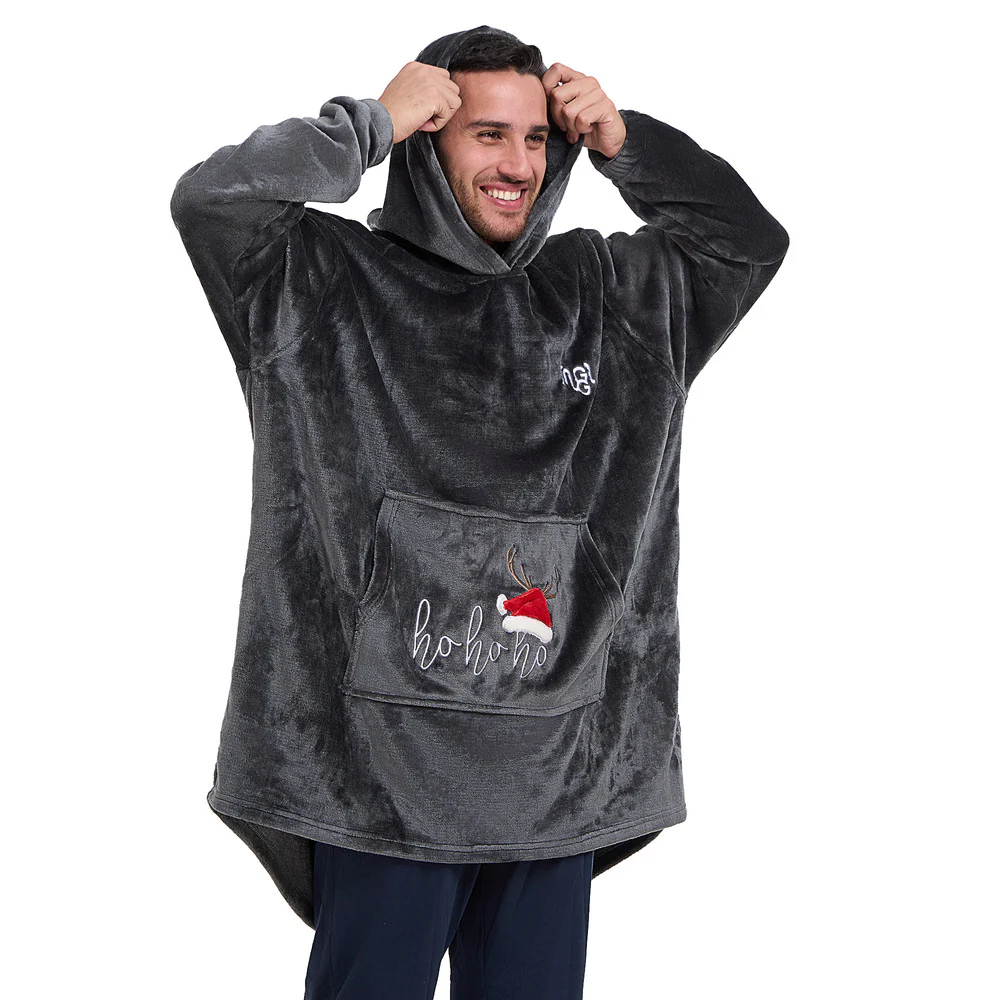 Snuggs Blanket Hoodie Dark Grey Christmas Ho Ho Ho Pocket - Image 6