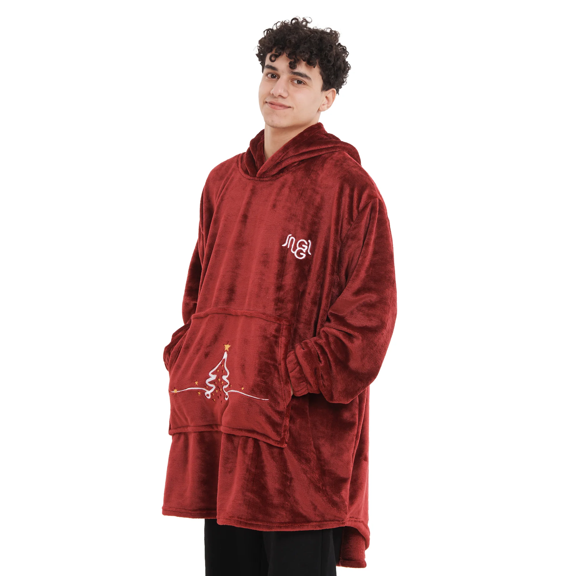 Snuggs Blanket Hoodie Dark Red Christmas Tree Pocket - Image 2