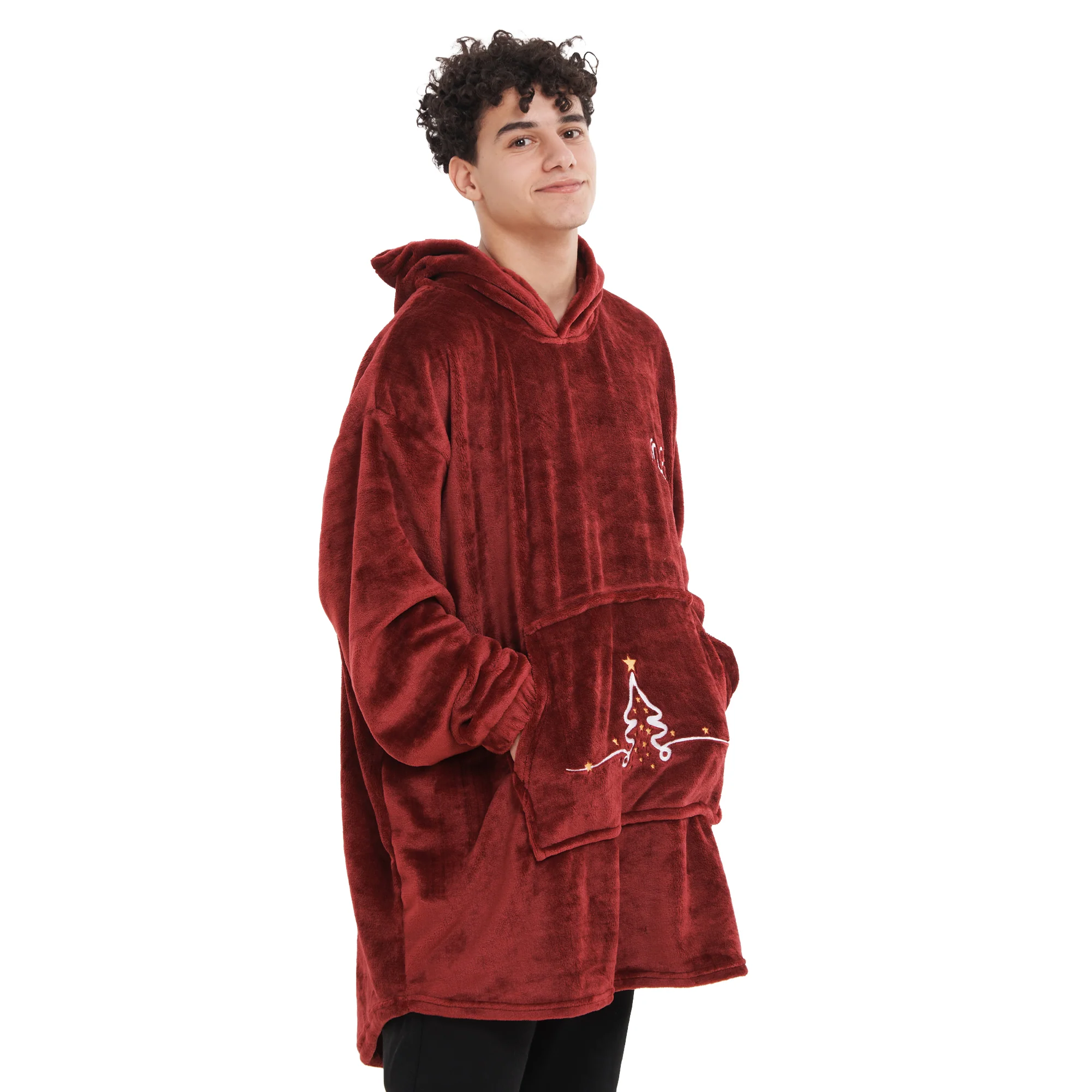 Snuggs Blanket Hoodie Dark Red Christmas Tree Pocket - Image 3