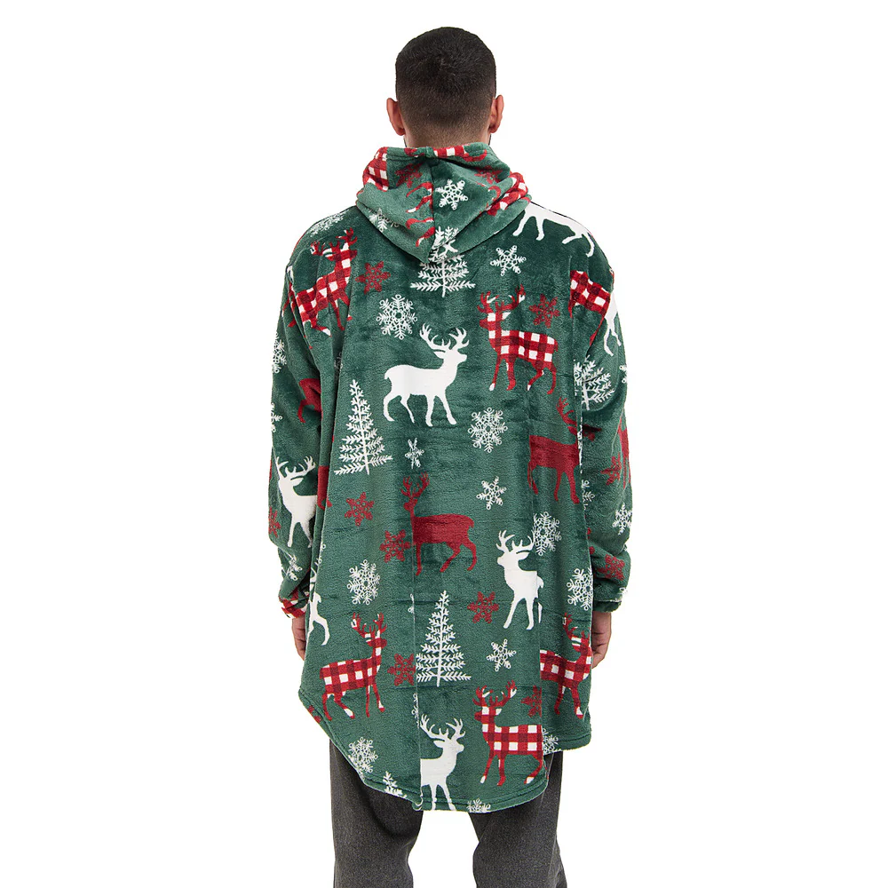 Snuggs Blanket Hoodie Green Deer Christmas - Image 7