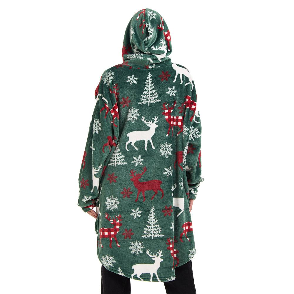 Snuggs Blanket Hoodie Green Deer Christmas - Image 8