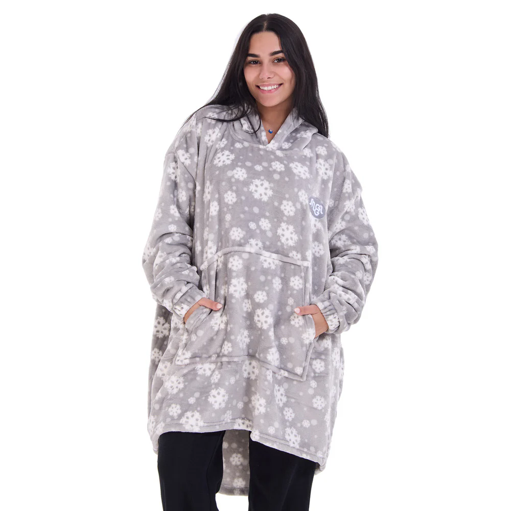 Snuggs Blanket Hoodie Grey Snowflakes - Image 2