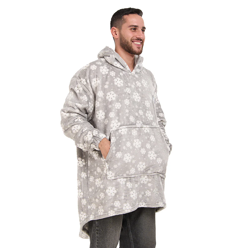 Snuggs Blanket Hoodie Grey Snowflakes - Image 3