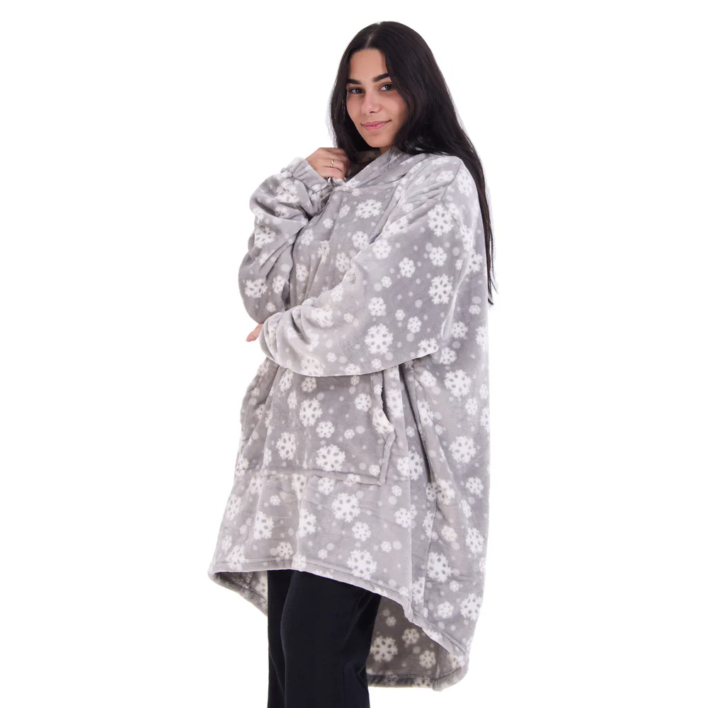 Snuggs Blanket Hoodie Grey Snowflakes - Image 4