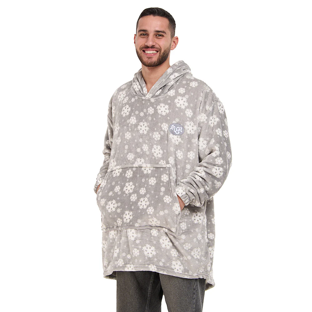 Snuggs Blanket Hoodie Grey Snowflakes - Image 5