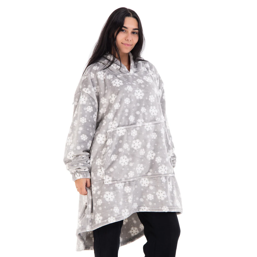 Snuggs Blanket Hoodie Grey Snowflakes - Image 6
