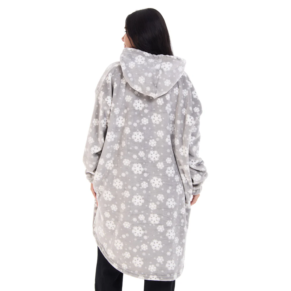 Snuggs Blanket Hoodie Grey Snowflakes - Image 8