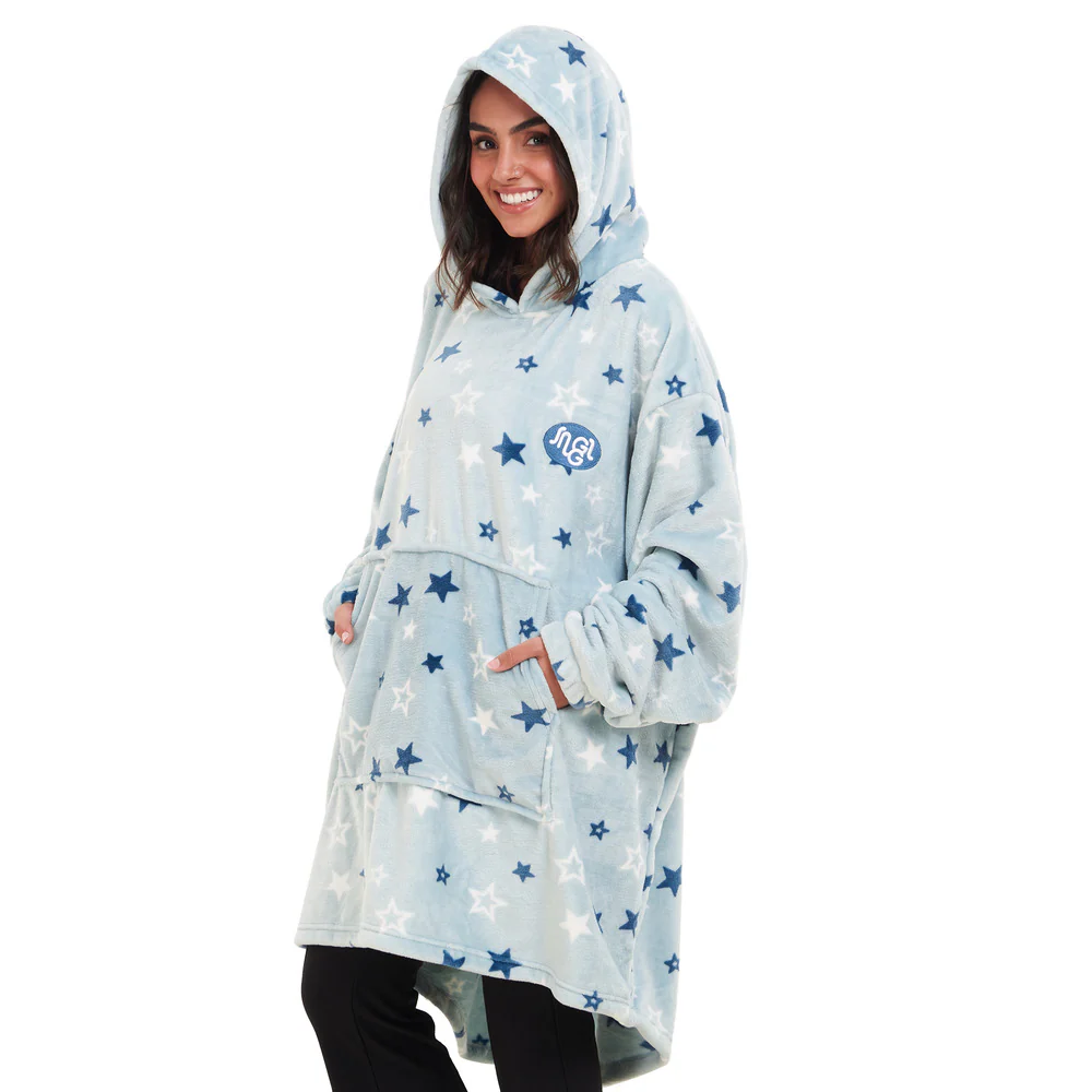 Snuggs Blanket Hoodie Pastel Blue Stars - Image 2