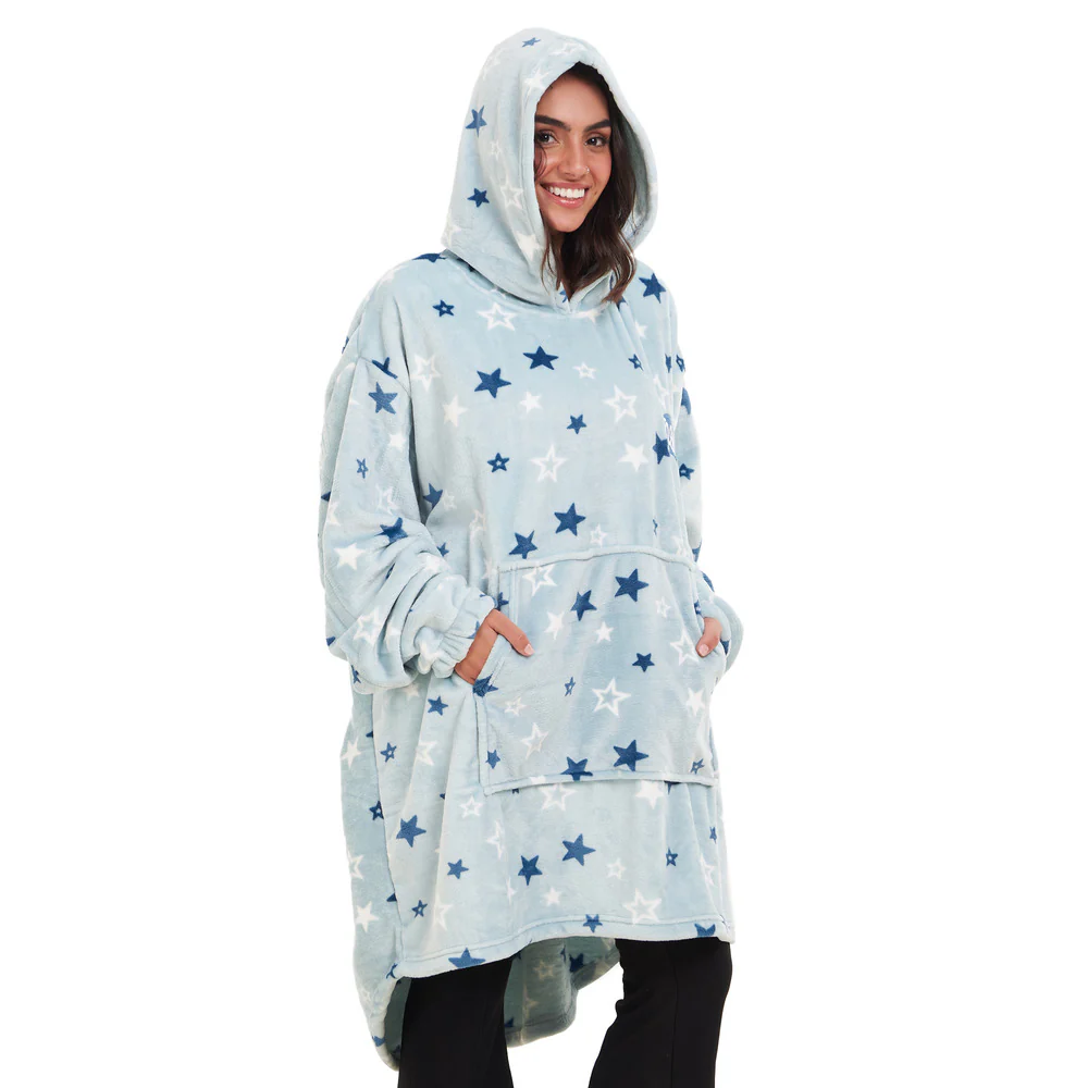 Snuggs Blanket Hoodie Pastel Blue Stars - Image 3