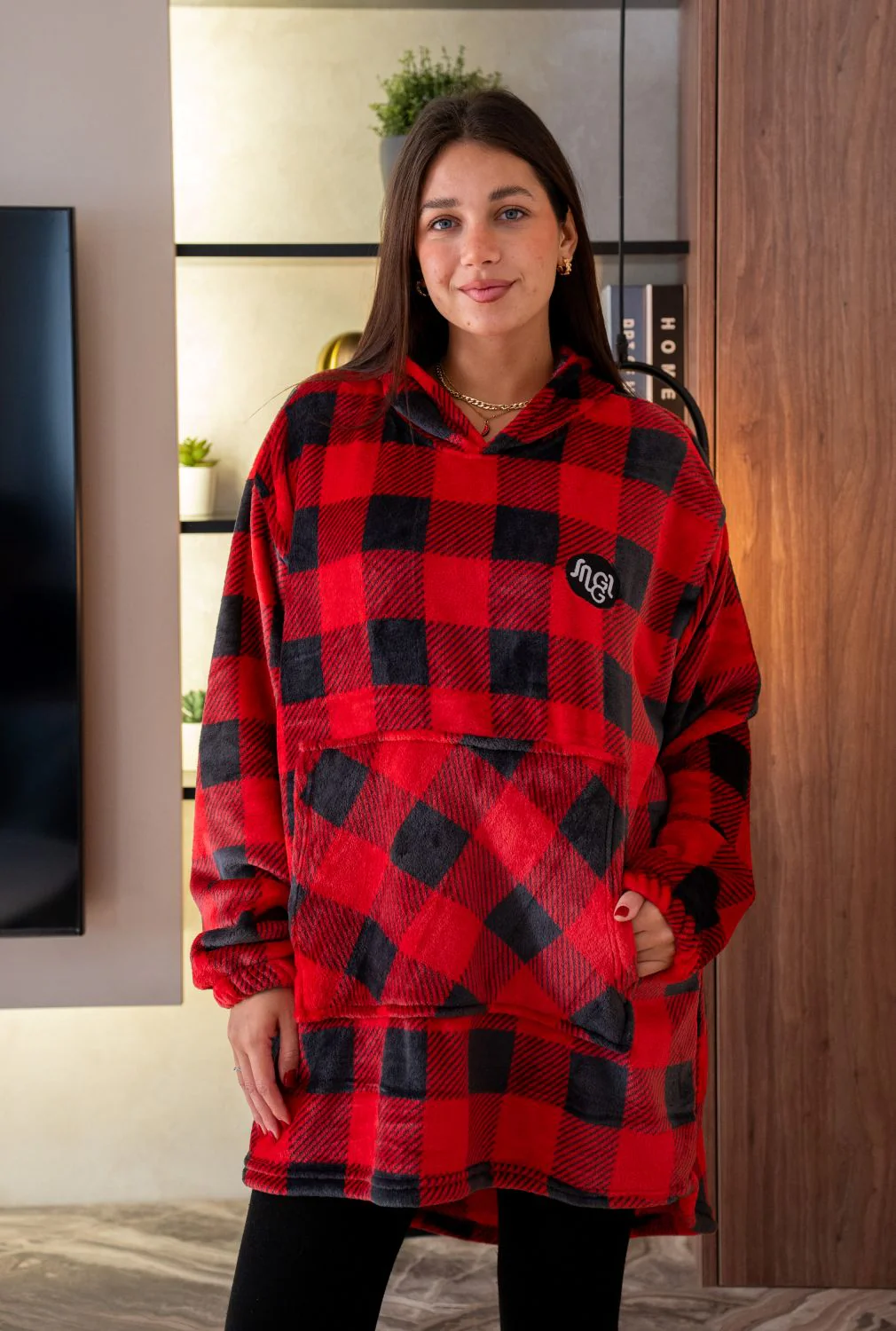 Snuggs Blanket Hoodie Red Checkered - Image 2