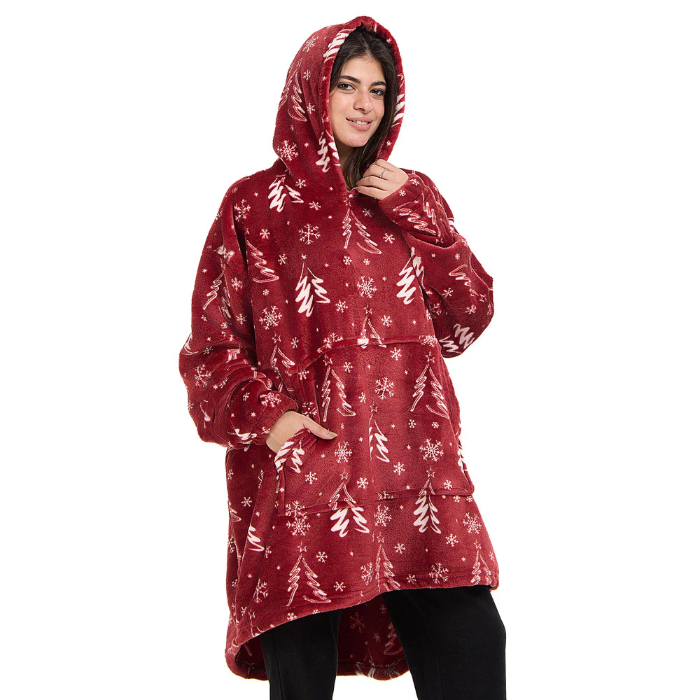 Snuggs Blanket Hoodie Red Christmas Tree - Image 3