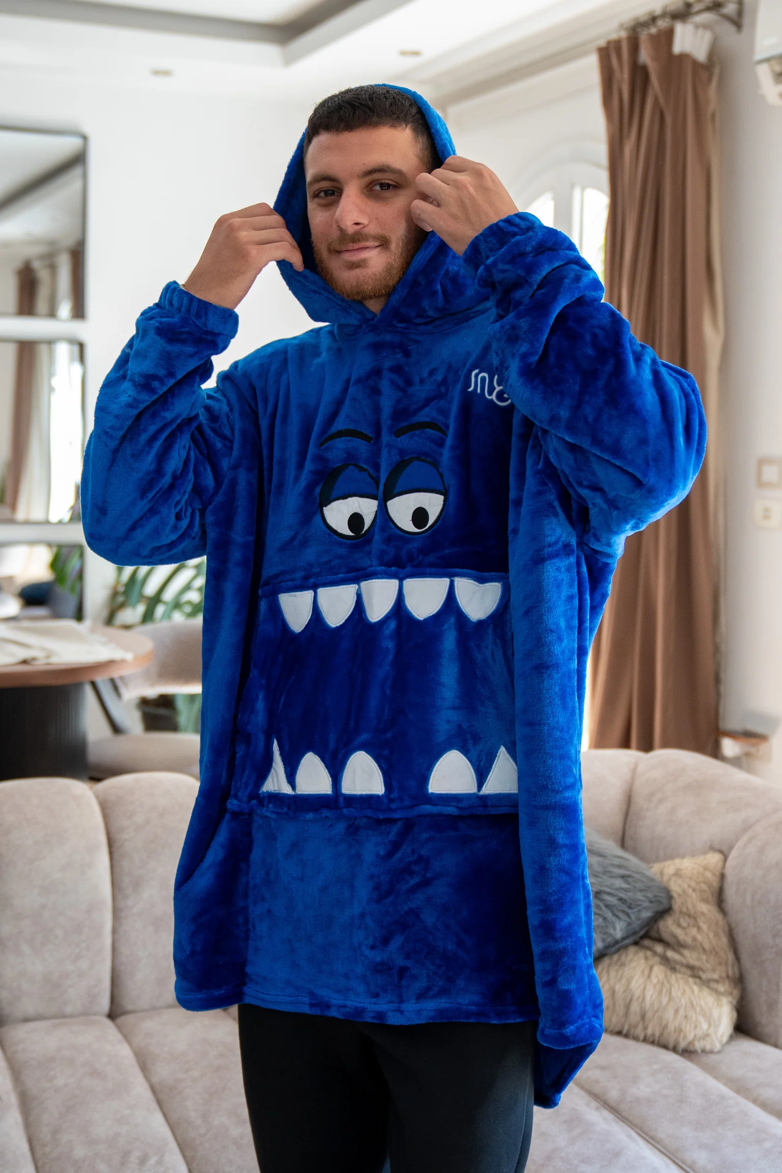 Snuggs Blanket Hoodie Royal Blue Monster - Image 2