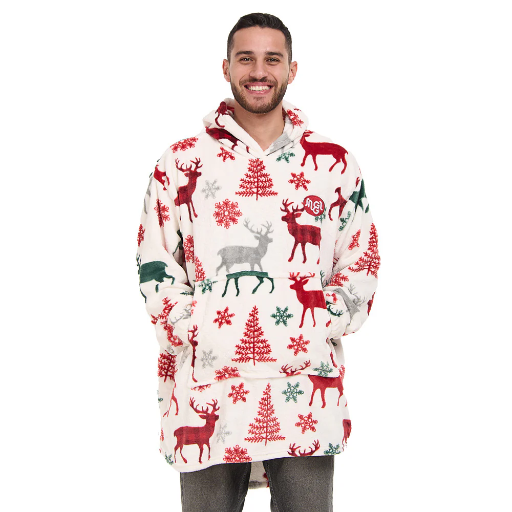 Snuggs Blanket Hoodie White Deer Christmas - Image 2