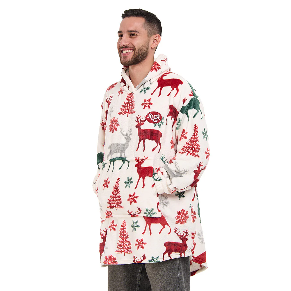 Snuggs Blanket Hoodie White Deer Christmas - Image 3