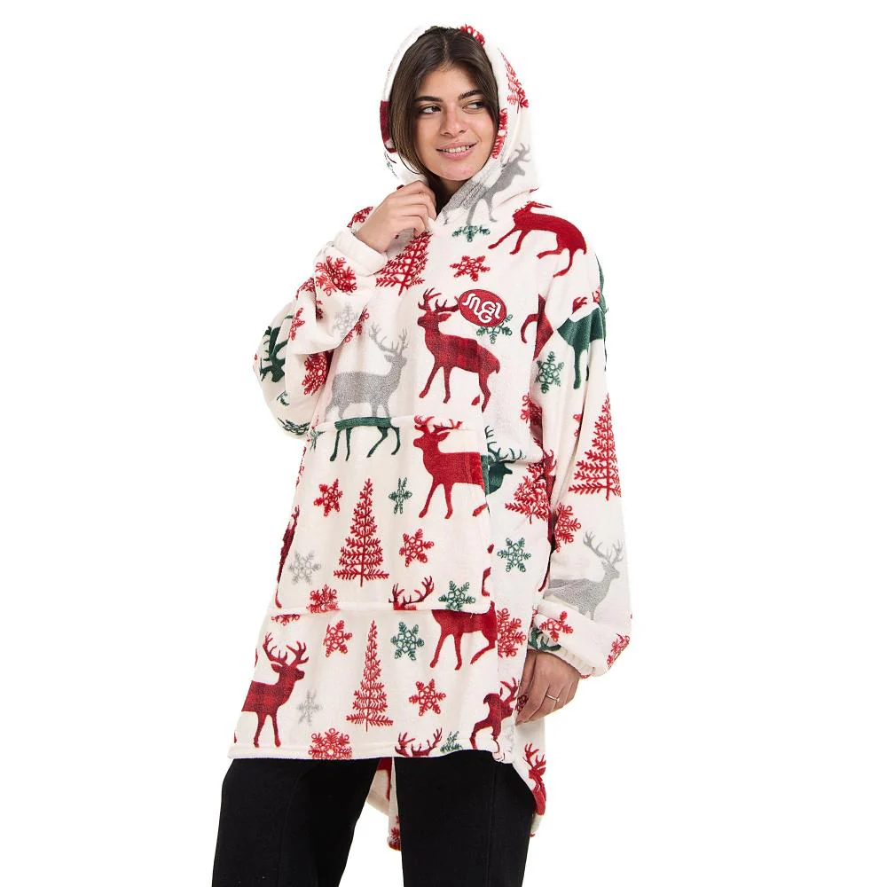 Snuggs Blanket Hoodie White Deer Christmas - Image 4