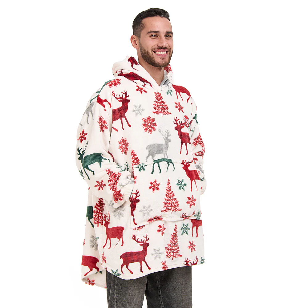 Snuggs Blanket Hoodie White Deer Christmas - Image 5
