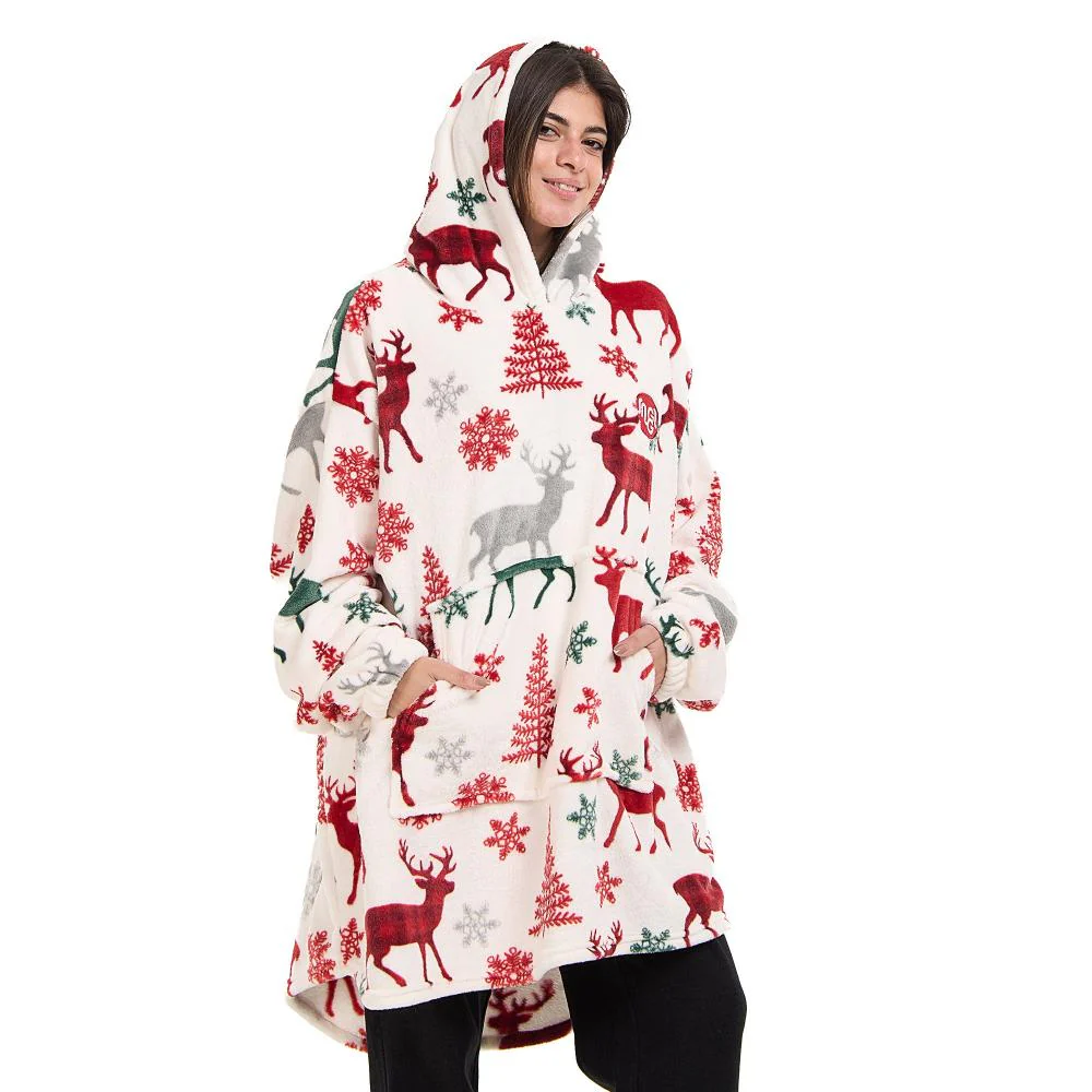 Snuggs Blanket Hoodie White Deer Christmas - Image 6