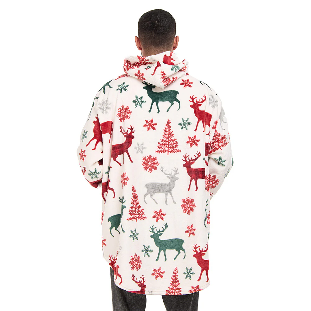Snuggs Blanket Hoodie White Deer Christmas - Image 7