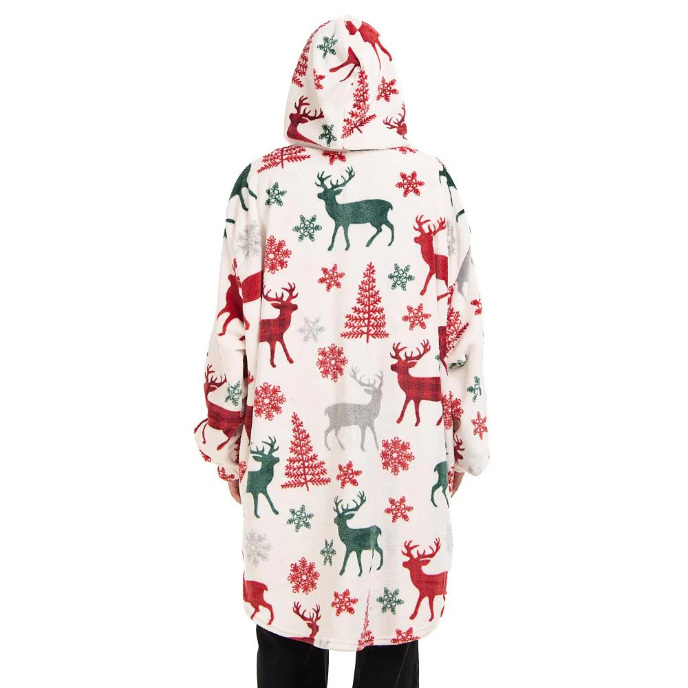Snuggs Blanket Hoodie White Deer Christmas - Image 8