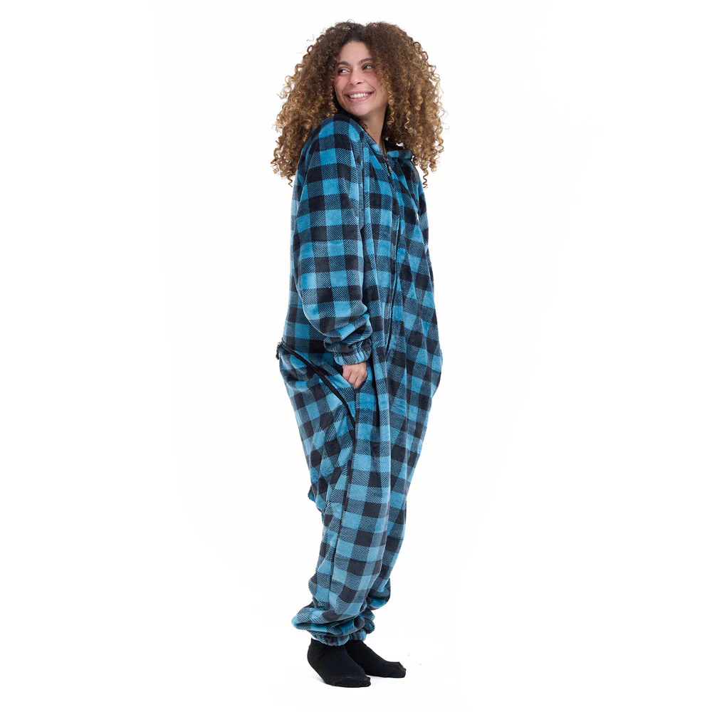 Snuggs Blanket Onesie Blue Checkered - Image 2